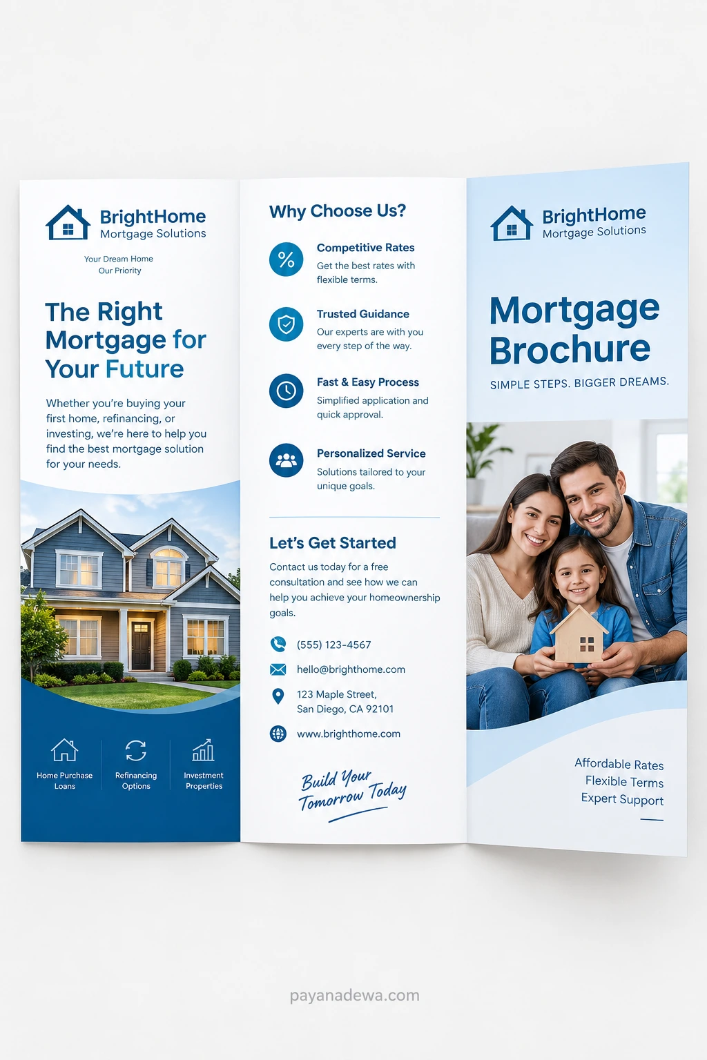 Mortgage Brochure Template Clean printable mortgage brochure template with home loan information, benefits, and contact sections